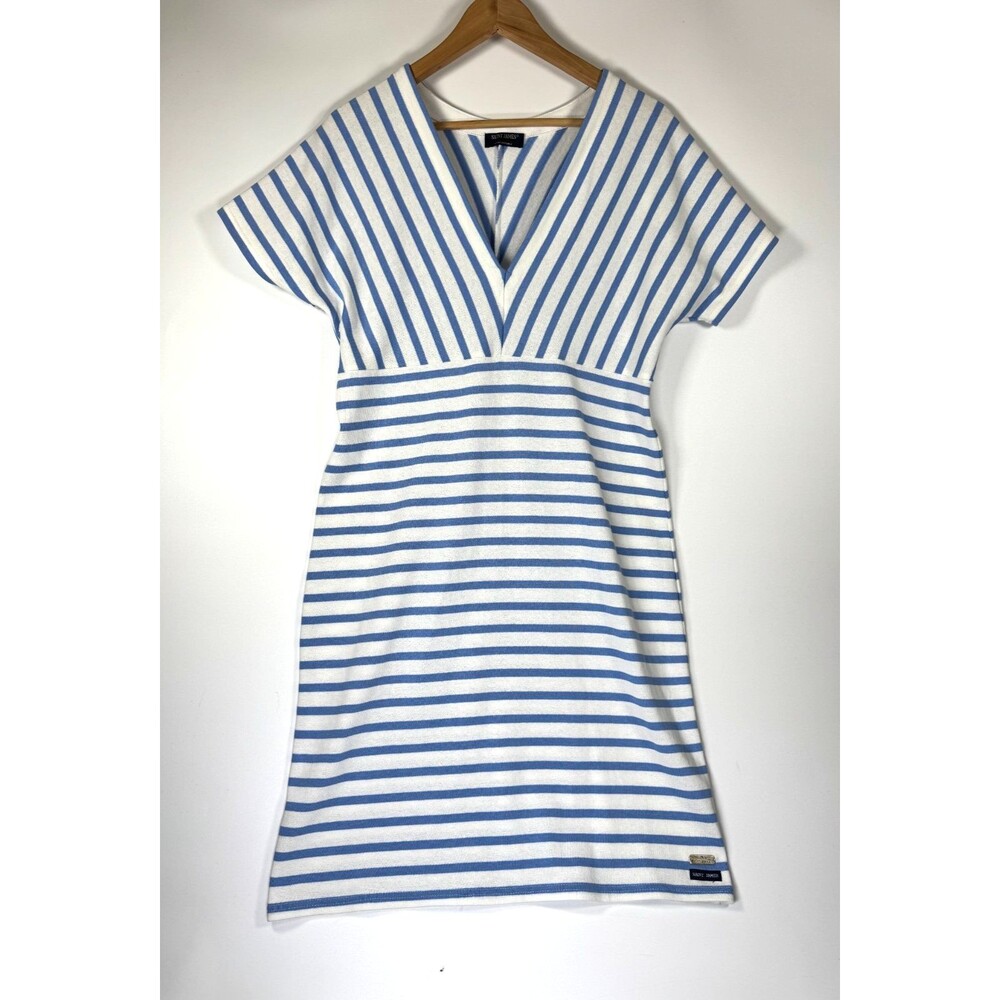 Saint James Dress Small White Blue Stripe Nautical Cotton Knit Made in France‎